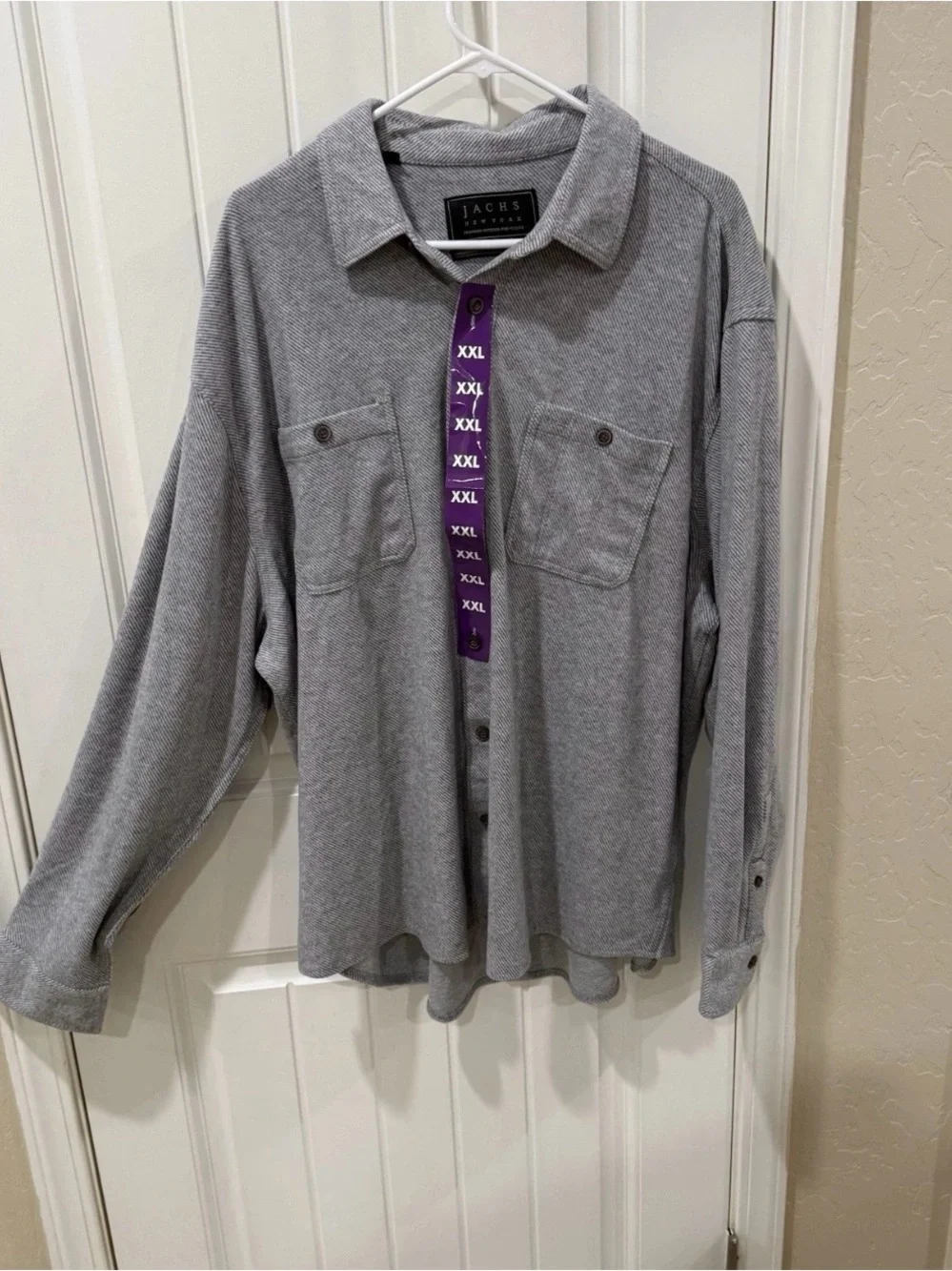 Jachs NY Shirt Men XXL Gray Button Up Long Sleeve Heavy Knit Flannel